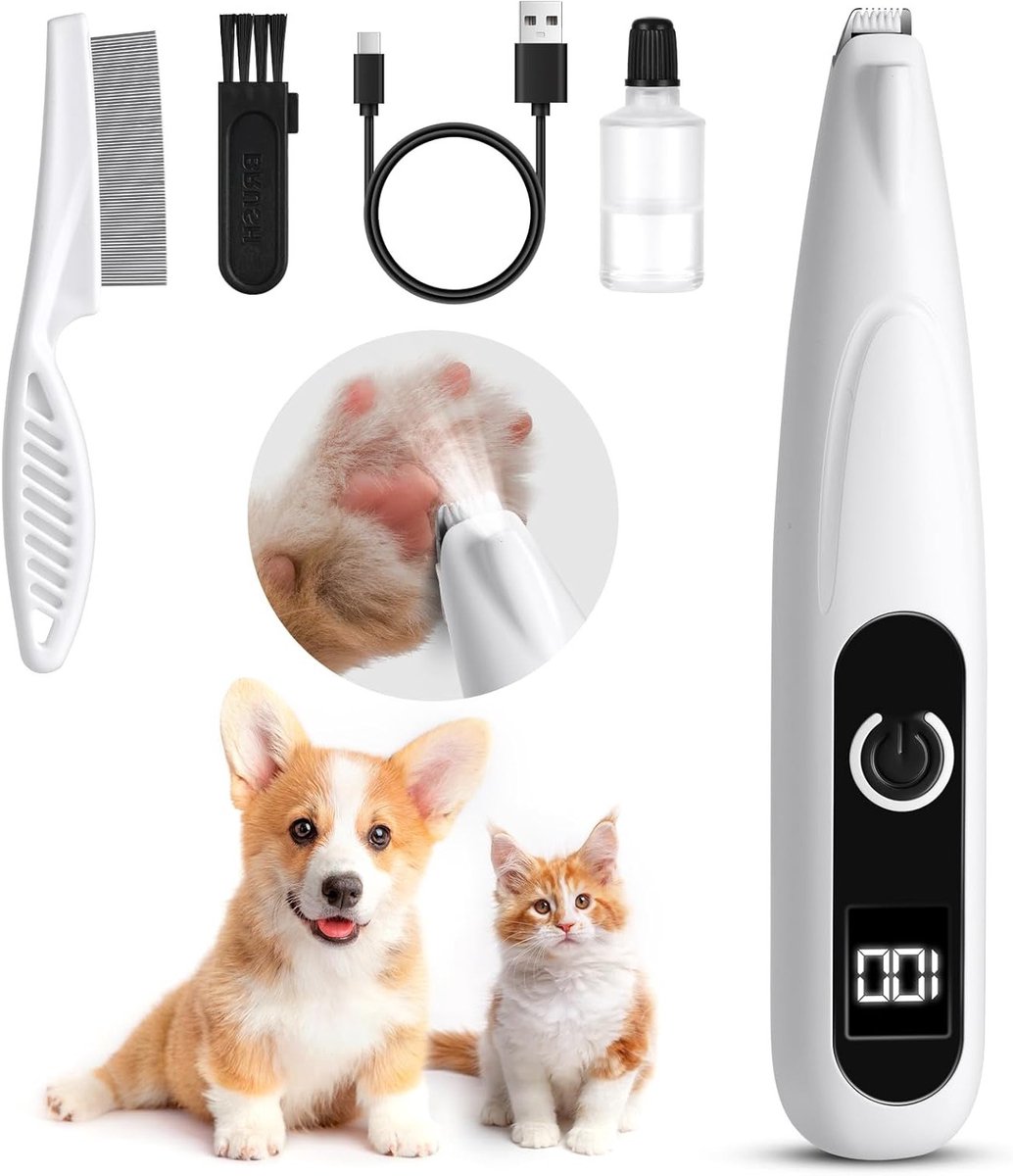 Geluidsarme Draadloze Hondentondeuse met LED-Licht - Oplaadbare Huisdierpoottrimmer voor Katten en Honden