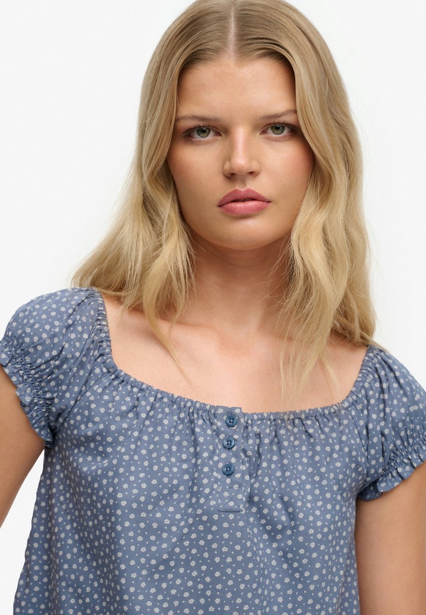Superdry Geweven top met korte mouwen en halve knoopsluiting Dames Tops Blauw