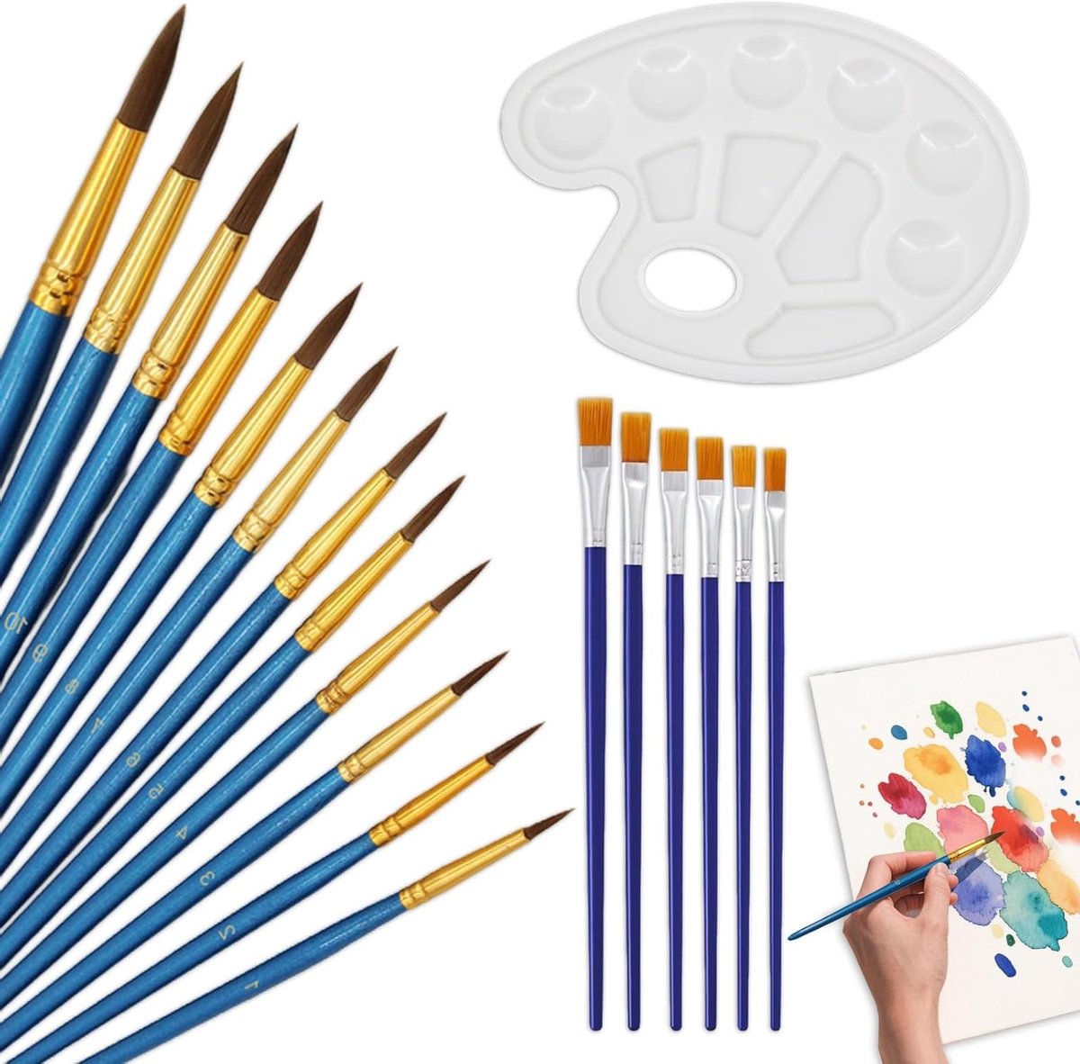 Multifunctionele Verfkwasten Set – 18 Verschillende Nylon Borstels, Inclusief Ronde en Platte Kwasten, Palette, Duurzaam en Ergonomisch Ontwerp voor Veelzijdig Gebruik in Schilderprojecten
