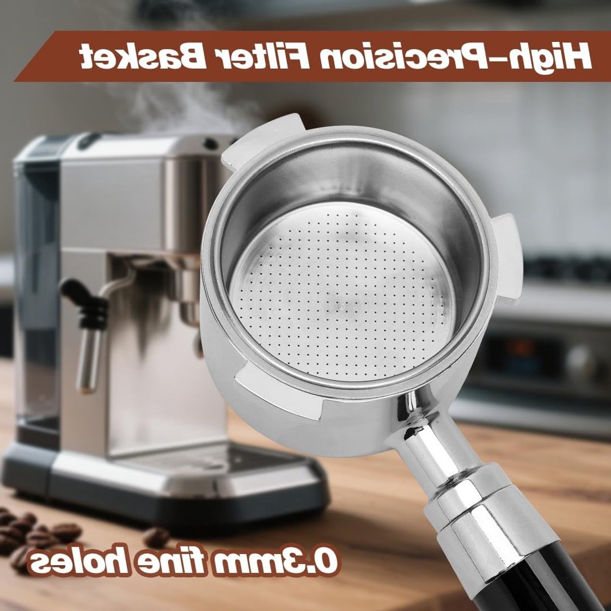 Bodemloze zeefhouder 51 mm voor espressomachines, koffiefilterhouder met houten handvat en roestvrijstalen filtermand, ideaal voor barista's en koffieliefhebbers — cadeau in Kookcadeaus - foto 2