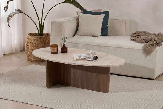 Asir - Salontafel - Travertijn, walnoot - 100% met melamine gecoat spaanplaat - 120 x 65 x 40 cm