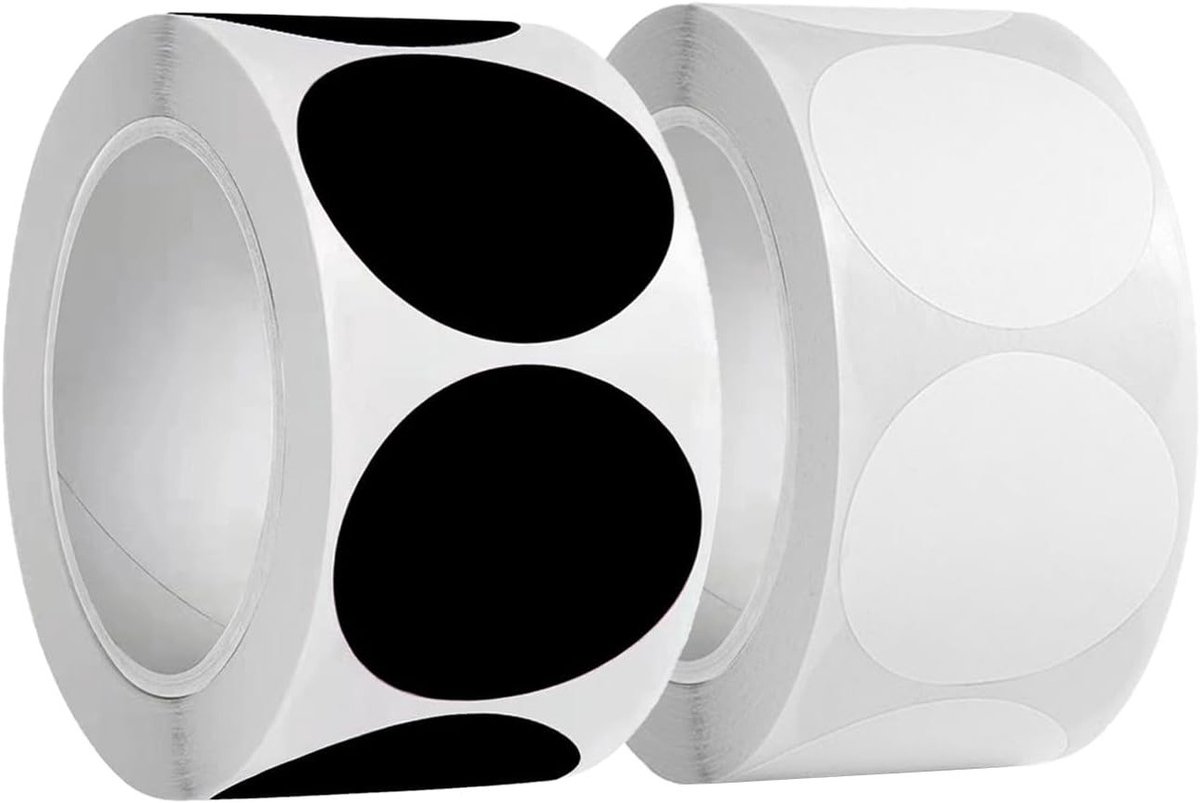 Ronde stickers van 25mm in wit en zwart, 1000 stuks, kleurgecodeerde dot stickers voor kantoor, keuken en documentopslag