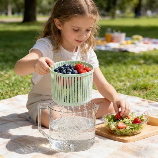 Fruitcentrifuge Kom - Groente Wasser - Salade Bereiden - Handmatig Afdruiprek - 23.5 x 19.5 cm - Wit — afbeelding 3