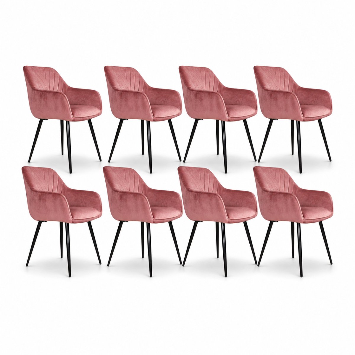 DS4U® - Gaby eetkamerstoel - Set van 8 - Roze - Velvet - Met armleuning
