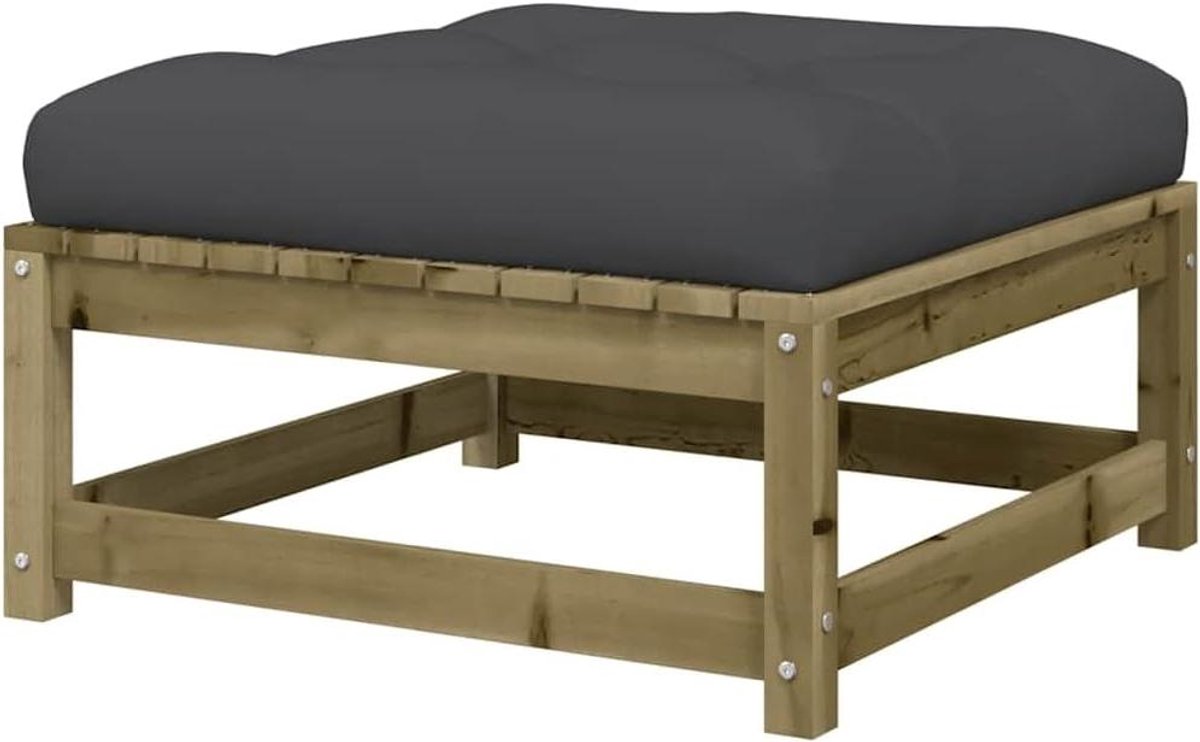 Tuinvoetenbank met kussen - Buitenmeubel - Genieten van buiten - Geïmpregneerd grenenhout - 70 x 70 x 30 cm - Naturel