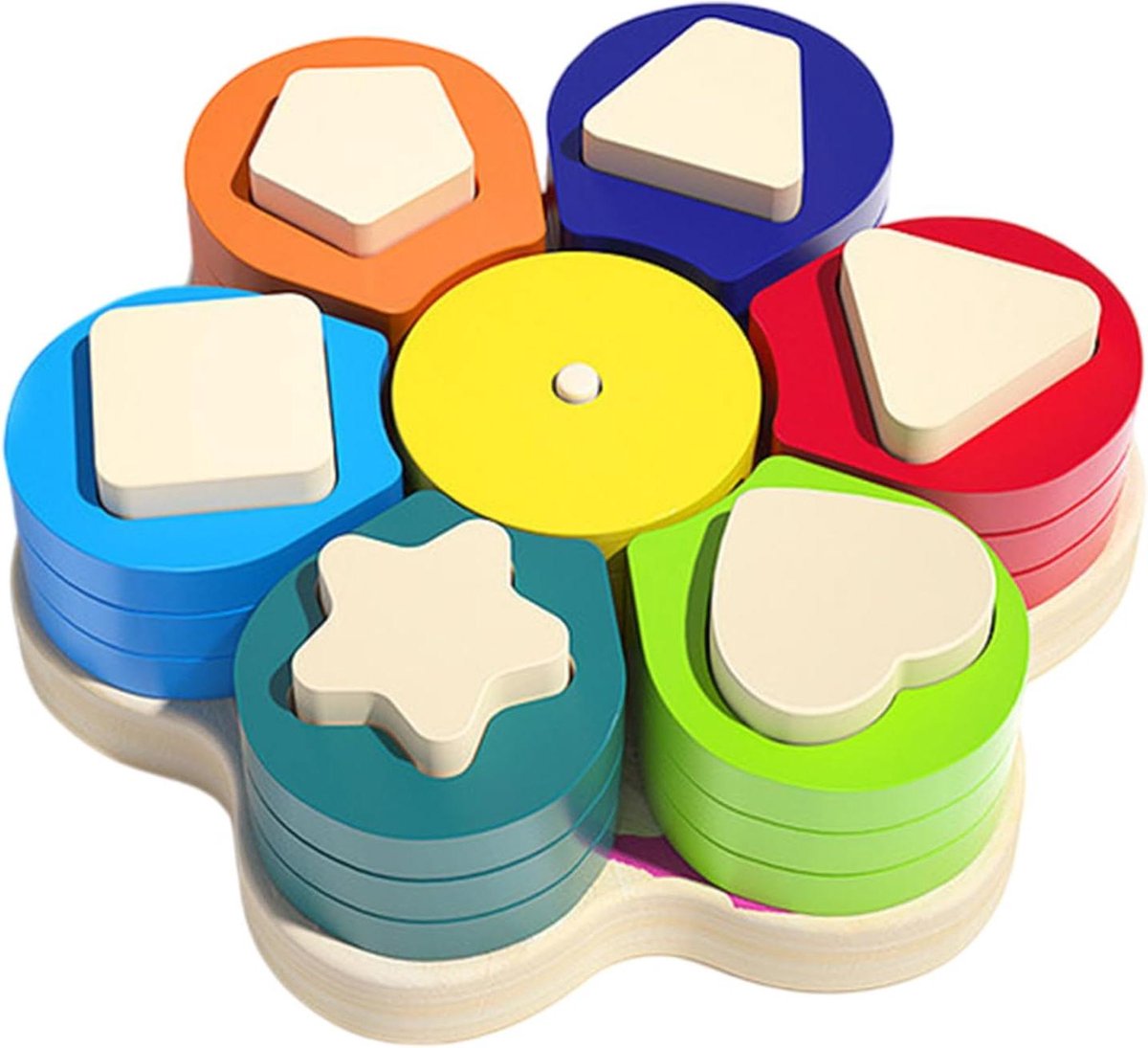 Geometrische Blokken - Vormen Sorteerder - Vroeg Leren - Cognitieve Vaardigheden Ontwikkelen - 17.5 x 17.5 cm - Multicolor