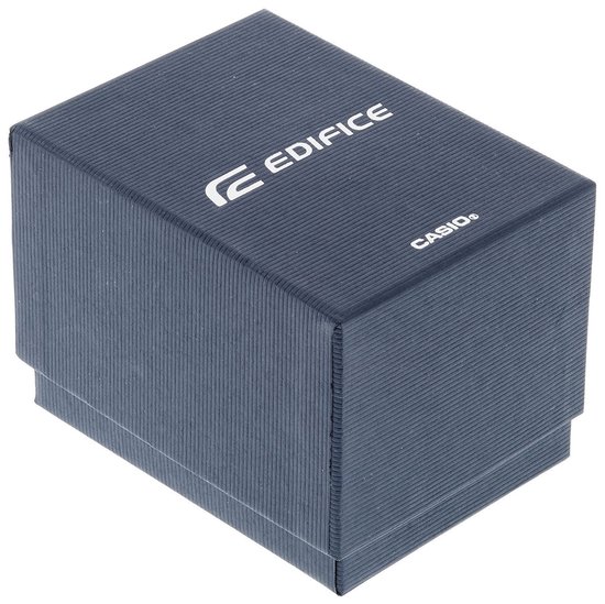 Donkerblauwe Edifice en Casio geschenkdoos met ribbelpatroon.
