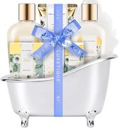 Spa Luxetique - White Jasmine - Geschenkset Vrouwen - Verwenpakket Dames - Cadeaupakket in zilveren badkuip - wellness bath - Verjaardag cadeau vrouw - Kado vrouwen, moeder, vriendin, zus, oma, mama - Giftset Cadeautje volwassenen
