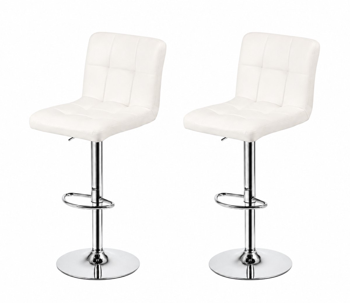 xDays Barkrukken Set van 2 Wit – Hoogte Verstelbaar 60-82 cm – PU Leer – Verchroomd Onderstel – 360° Draaibaar – Met Voetensteun – Barstoel – Keuken Bar Restaurant