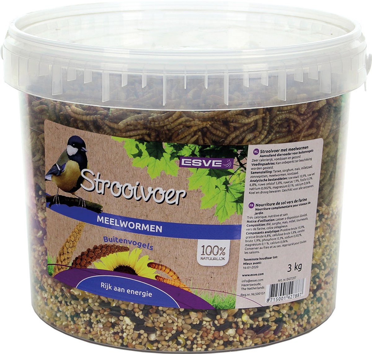 ESVE Strooivoer met meelwormen voor tuinvogels | emmer 3 kg