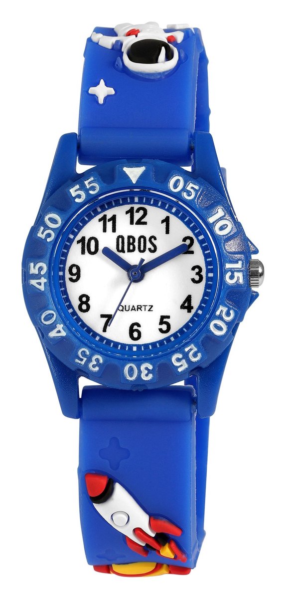QBOS QBOS kinderhorloge van siliconen voor kinderen, ruimtevaartmotieven, goed leesbaar