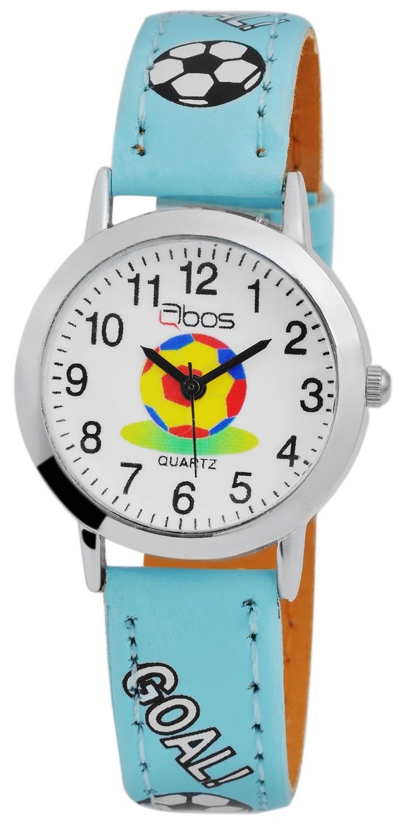 QBOS QBOS kinderhorloge Felix imitatieleren band, kwarts, jongen, cadeau-idee, voetbal