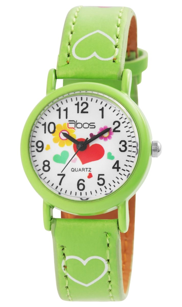 QBOS QBOS kinderhorloge Luca meisjeshorloge, analoog, bloem, hart, cadeau, schoolinschrijving