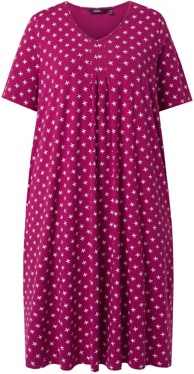 Ulla Popken - Dames - Midi-jurk sterren V-hals korte mouwen zakken - Magnoliarood - Maat 42+