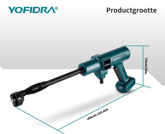 Yofidra Accu Hogedrukreiniger - 70 bar Draadloze Hogedrukreiniger - met 2x Accu's - 6-in-1 verstelbaar mondstuk - Mobiele drukreiniger - Voor Auto, Fiets, Terras en Tuin van Yofidra — afbeelding 4
