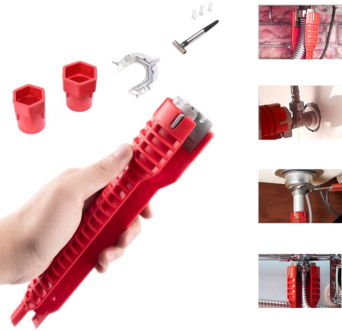 Cosensi- Spoelsleutel 8-in-1 - Multifunctionele Waterkraan - Installatiesleutel - Sanitair Gereedschap - Keuken/Badkamer - ABS-Kunststof/Aluminiumlegering - 26 x 6 x 6 cm - Moersleutel