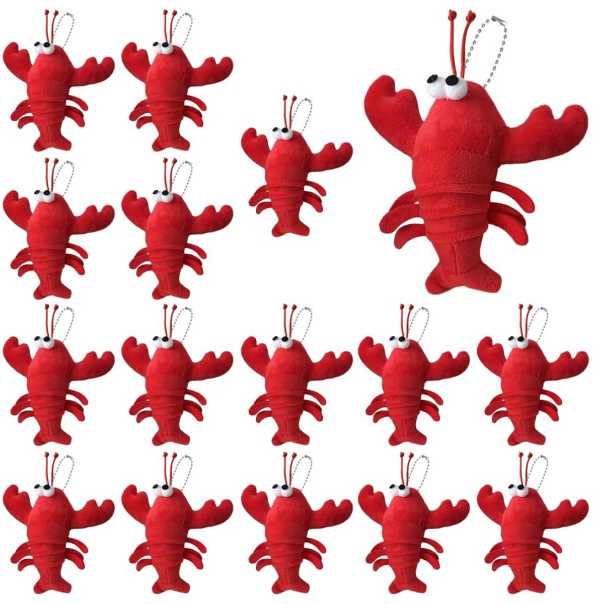 Dailygoods- Sleutelhangers Set van 16 - Pluche Kreeft/Krab - Zacht en Schattig - Creatieve Ornamenten - Perfect voor Cadeaus - Ruimtebesparend - Tashanger