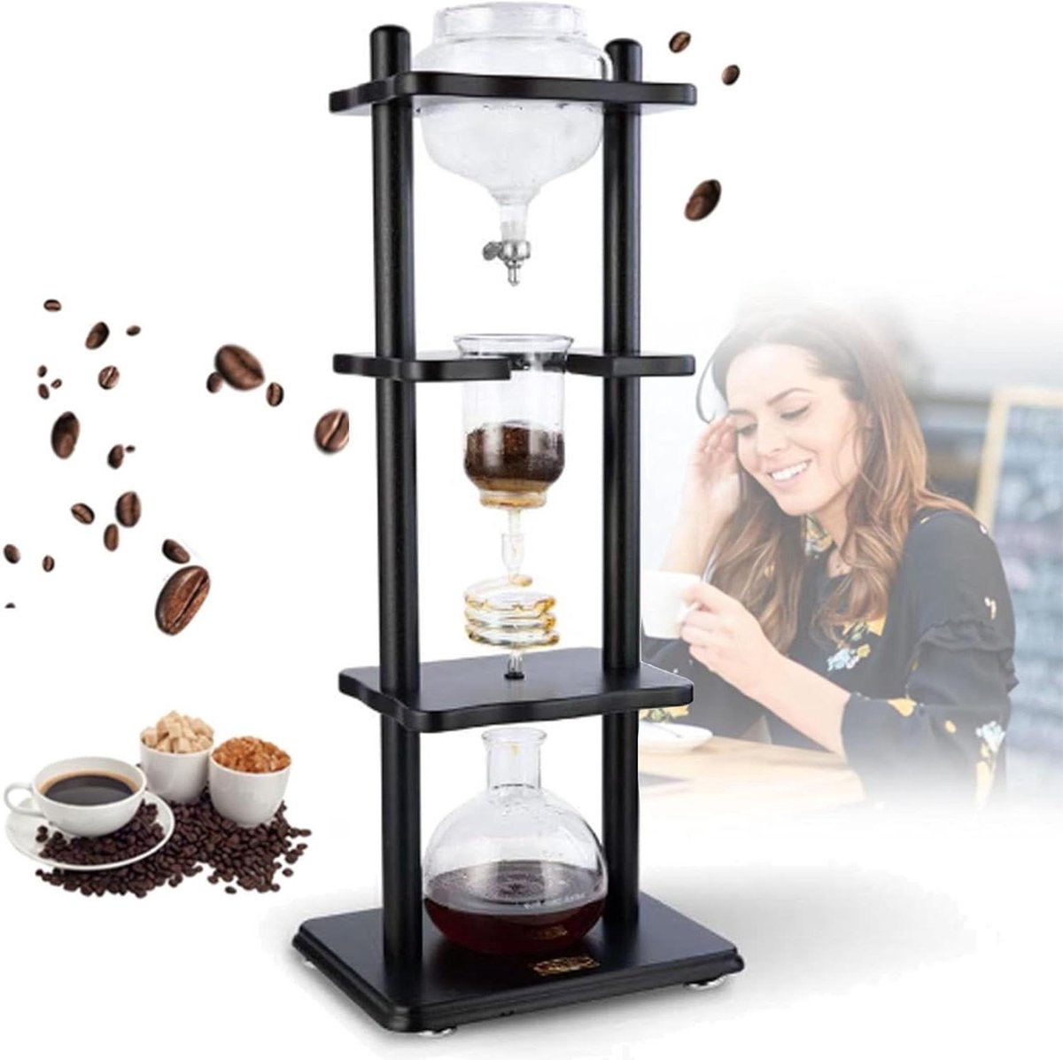 Cold Drip Koffiezetapparaat - Koffietoren Slow Drip - IJskoffie Maken - Precisie Snelheidsregeling - 1000 ml - Zwart