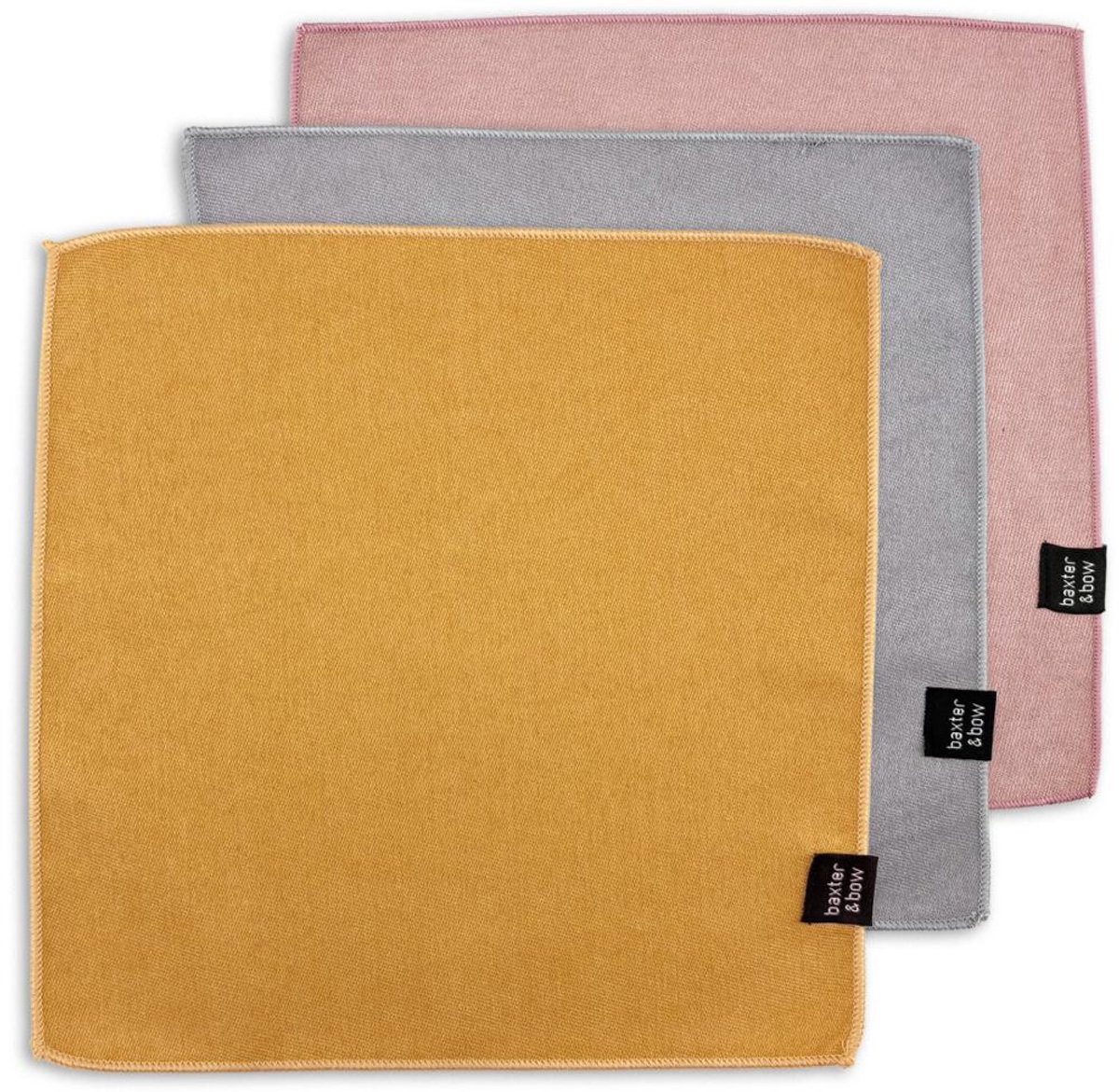 Baxter & Bow - Pochet Set Heren - 3 Stuks - Grijs Oudroze Oker - Gentle touch