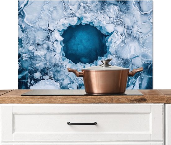 Spatscherm keuken 80x55 cm - Kookplaat achterwand Ijs - Blauw - Natuur - Muurbeschermer - Spatwand fornuis - Hoogwaardig aluminium