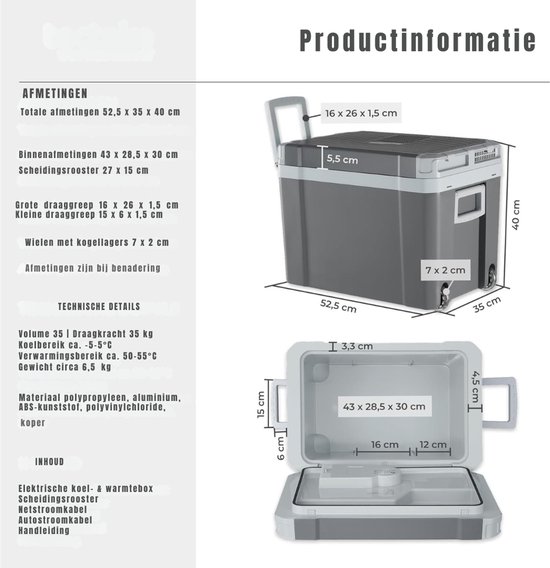QUOVO® Compressor Koelbox - Koelbox - Elektrische Koelbox - Grijs - 53cm x 35cm x 40cm van Quovo — afbeelding 4