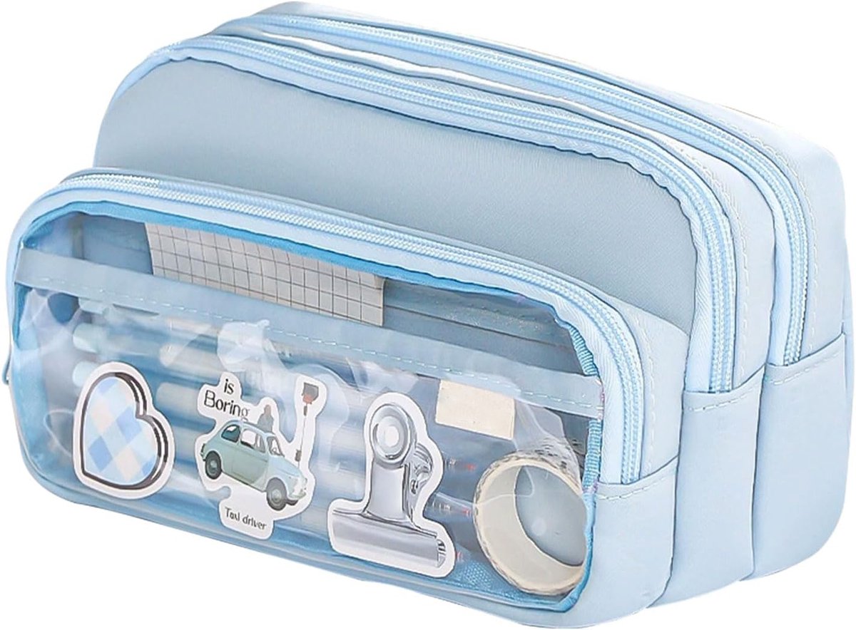VHV - Pennenetui - Etui school - Pennenzak groot - Etui met 4 vakken - Grote pennenmap - School etui organizer - Pennenzak met rits - Aesthetic etui - Voor school - Voor college - Voor tieners