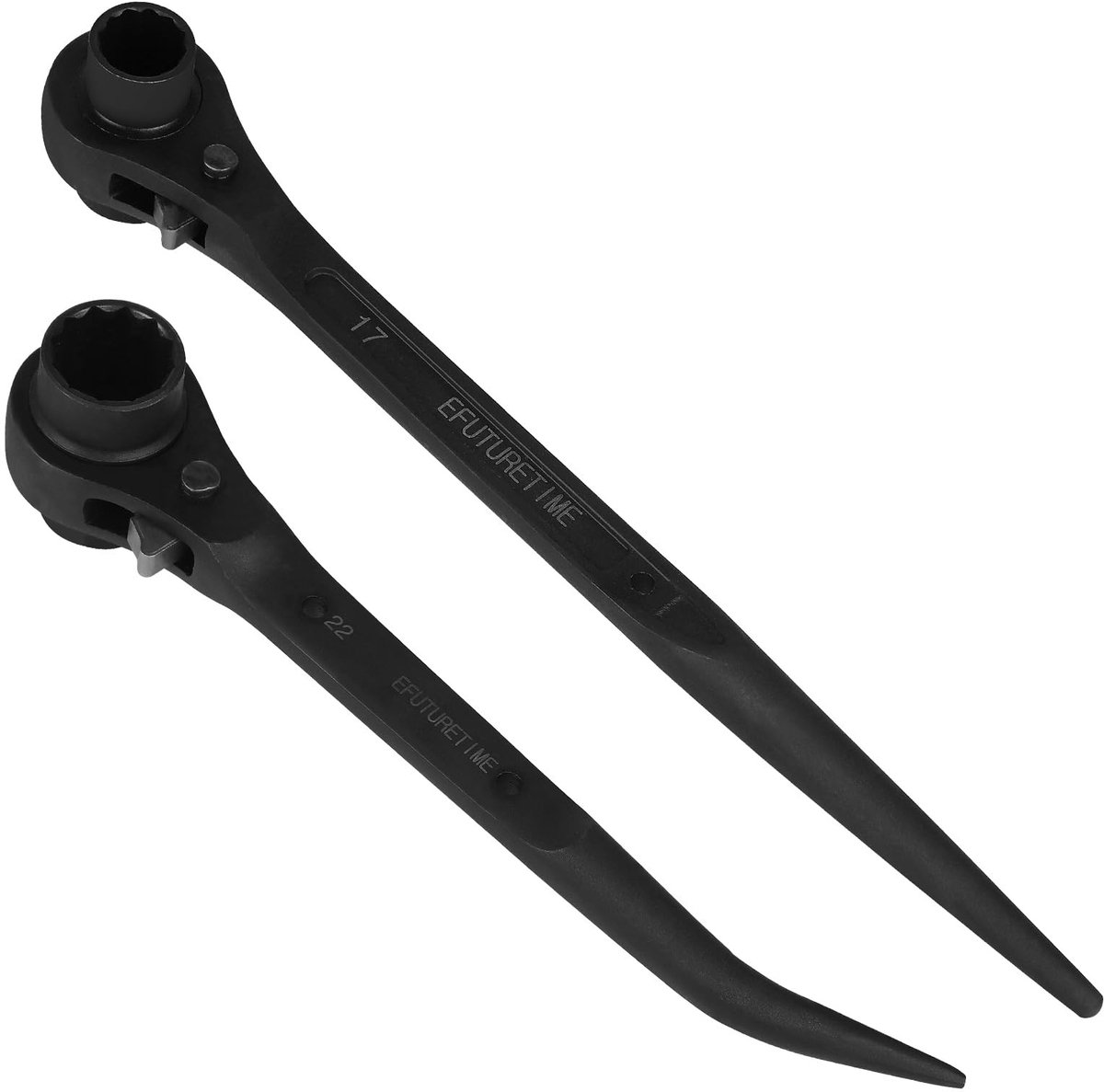 Dailygoods- Ratelsleutel Set - 17/19 mm/19/22 mm - Rechte/Gebogen Greep - 24 Tanden - Fosfaatafwerking - Lengte 310 mm - Steigersleutel