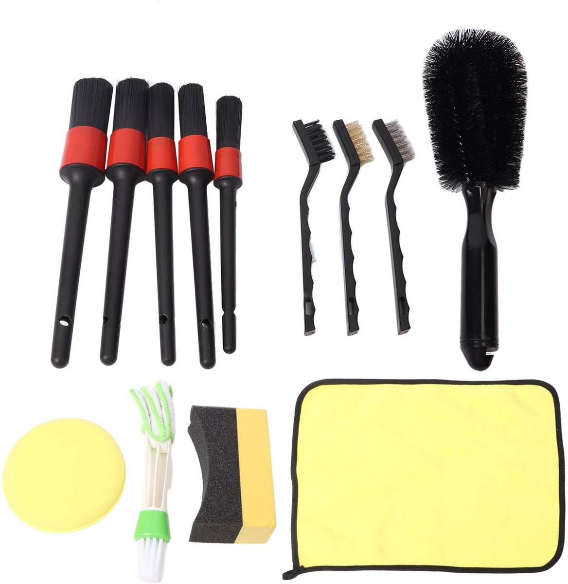 Dailygoods- Autopoetsset Hoogwaardige Kwaliteit - Auto Schoonmaak Set - Interieur Reinigingsset - 13-delige Set - Inclusief Spons en Borstels - Geschikt voor Diverse Reinigingsbehoeften - Auto Schoonmaakset