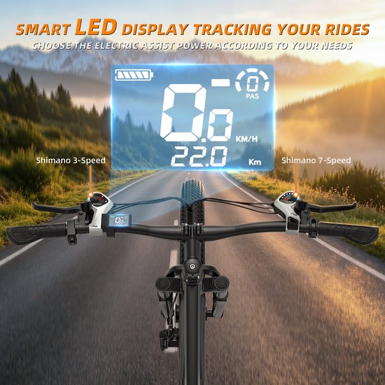 ZAZAWORK CF29 29" Elektrische Fiets 250W 48V 15Ah - 21 Versnellingen - 80-100 km Actieradius - Shimano - LED Display - Stads - & Mountainbike - Wit en groen — afbeelding 5