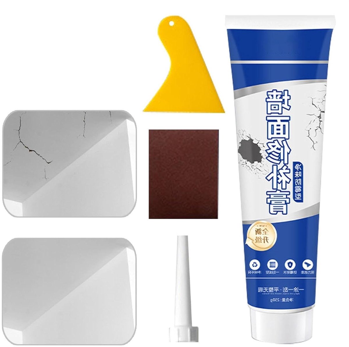 Witte reparatiepasta - Muurplamuur vulmiddel - Scheuren en gaten dichten - Waterdichte afwerking - 300 gram - Wit