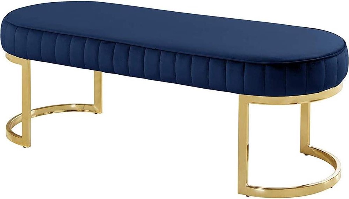 Fluwelen Zitbank - Voetenbank Poef - Zitruimte Creëren - Stevige Metalen Basis - 100 cm Breed - Blauw