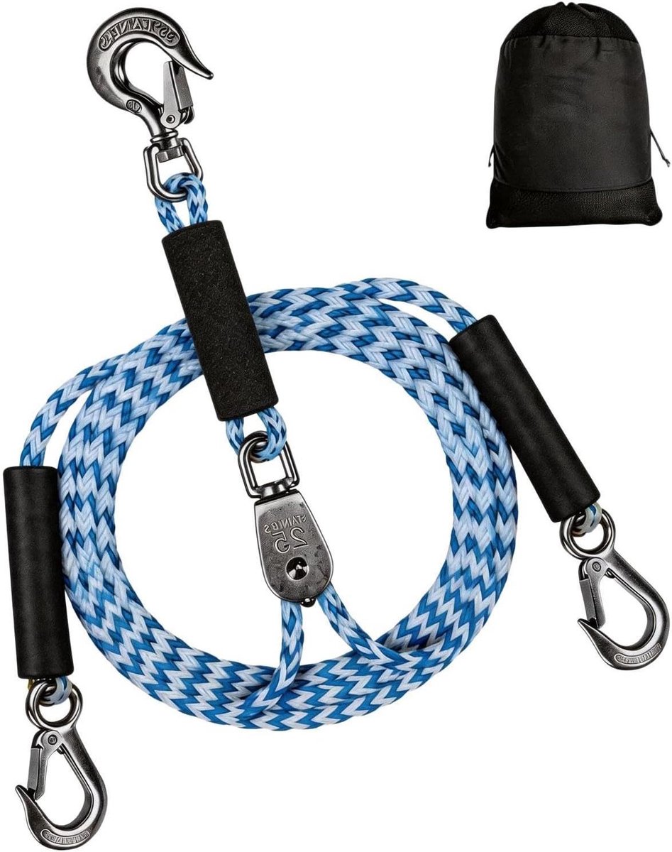 Boot Sleepkabel - Watersport Touw - Watersport Pleziervaart - 360 Graden Rotatie - 2.4 Meter - Blauw Wit
