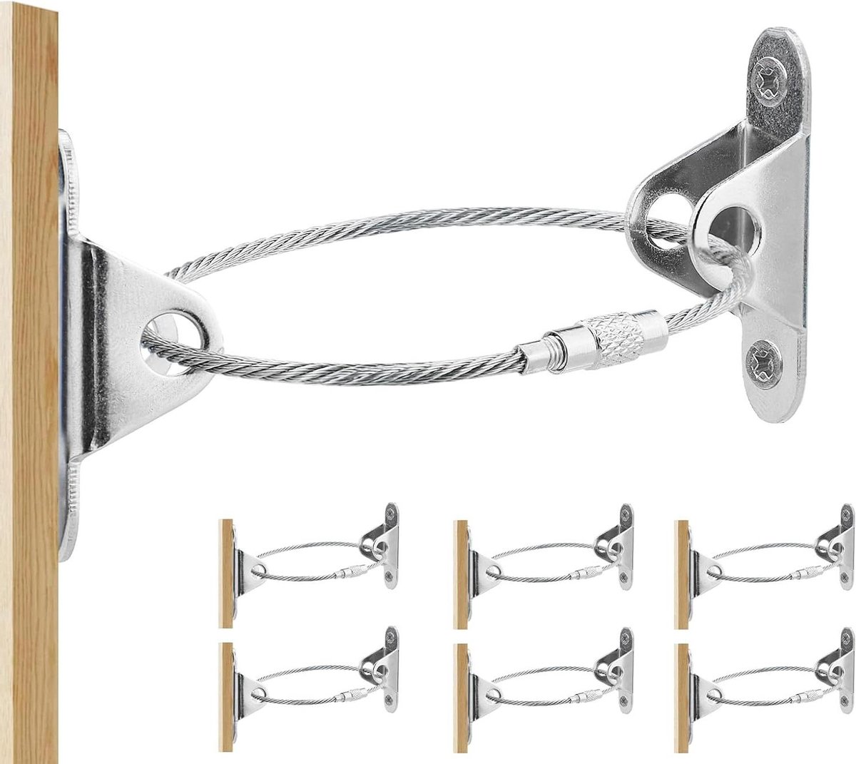 Anti-omval Set - Meubelbeveiliging - Kindveiligheid - Roestvrij staal - 6 stuks - Zilver en zwart