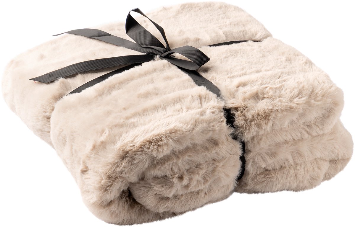 Dutch Decor ZINZI - plaid 140x180 cm - bontlook - effen kleur - Pumice Stone - beige Lichtbeige