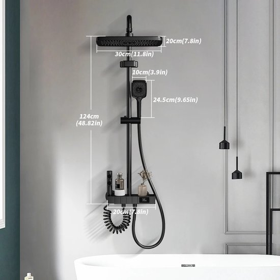 Innovastore Douchesysteem - Doucheset - Regendouche - Handdouche - Thermostaatkraan - Verstelbaar - Digitale display - Zwart
