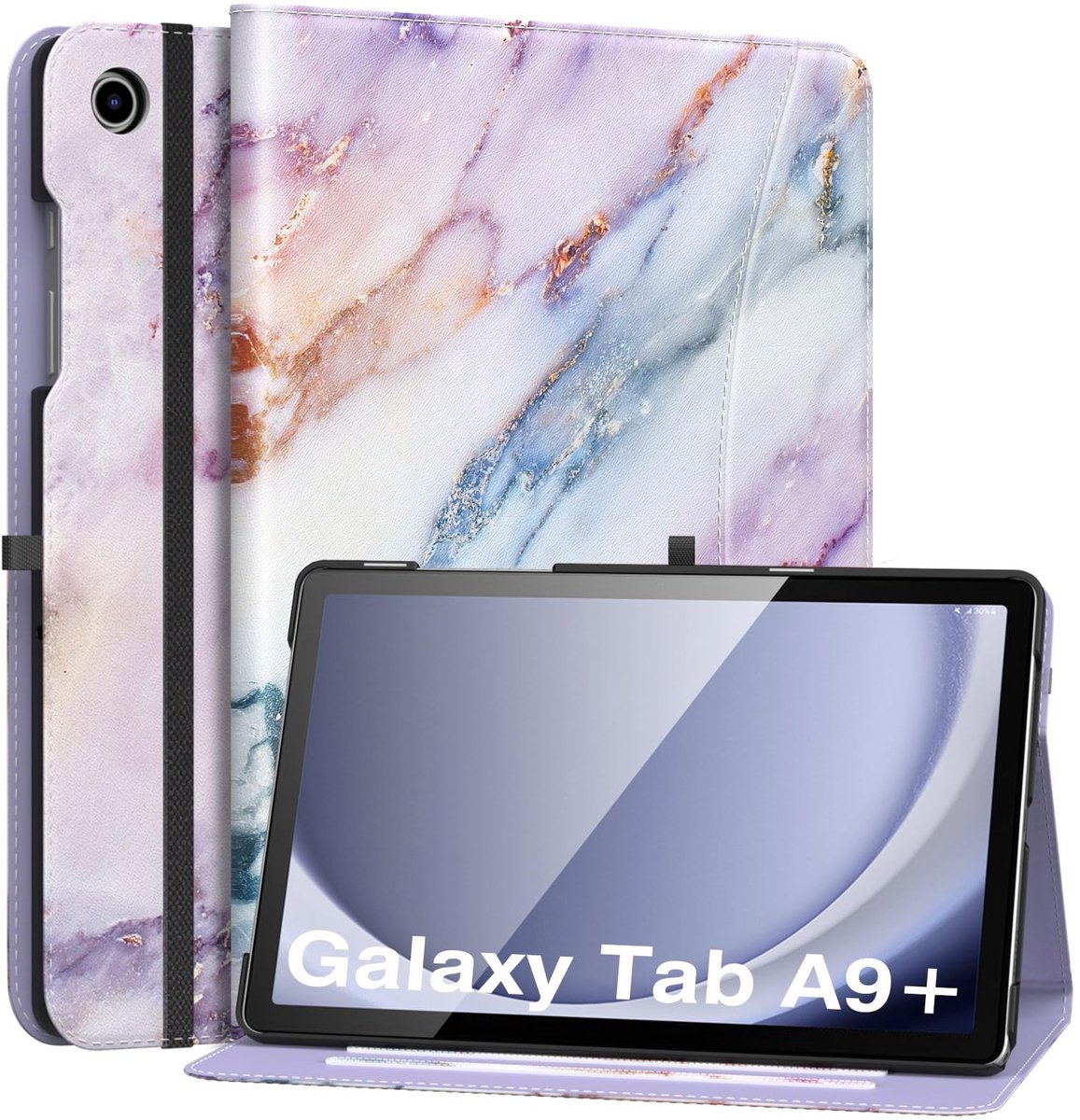 BRENZOOS - Hoesje voor Samsung Galaxy Tab A9 Plus 11 inch - Opvouwbare standaard - Paars marmer - Meerdere kijkhoeken - Automatisch waken/slapen - V...
