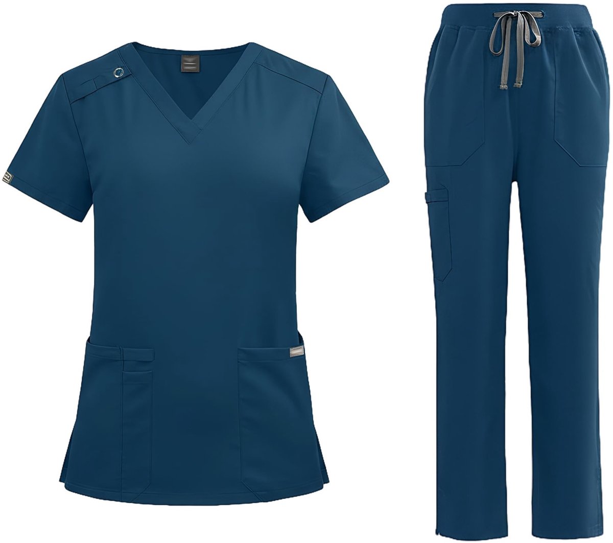BRENZOOS- Scrub Suit Set Unisex V-hals - Korte Mouwen - 2 Zakken - Rechte Pijpen - Verstelbare Taille - Comfortabel Medisch Uniform