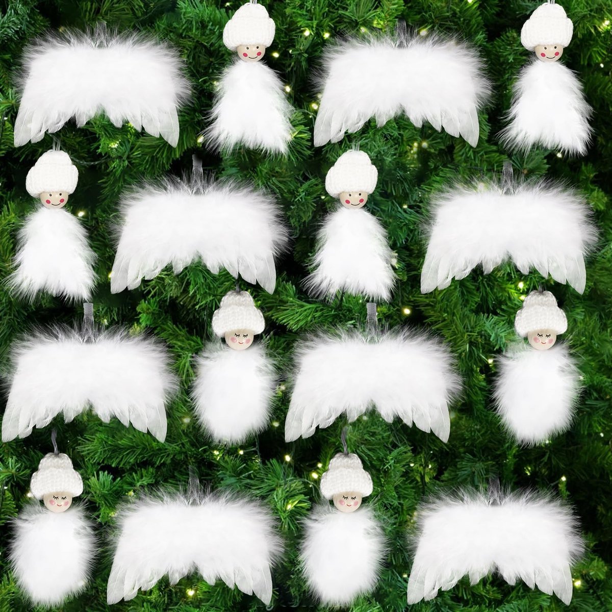 JHUBERS- Kerstboomversiering 16 Stuks - Engelenvleugels/Engel Hangers - Decoratie - Veren - Veiligheidswaarschuwing - 12 x 8 cm - Kerstdecoratie