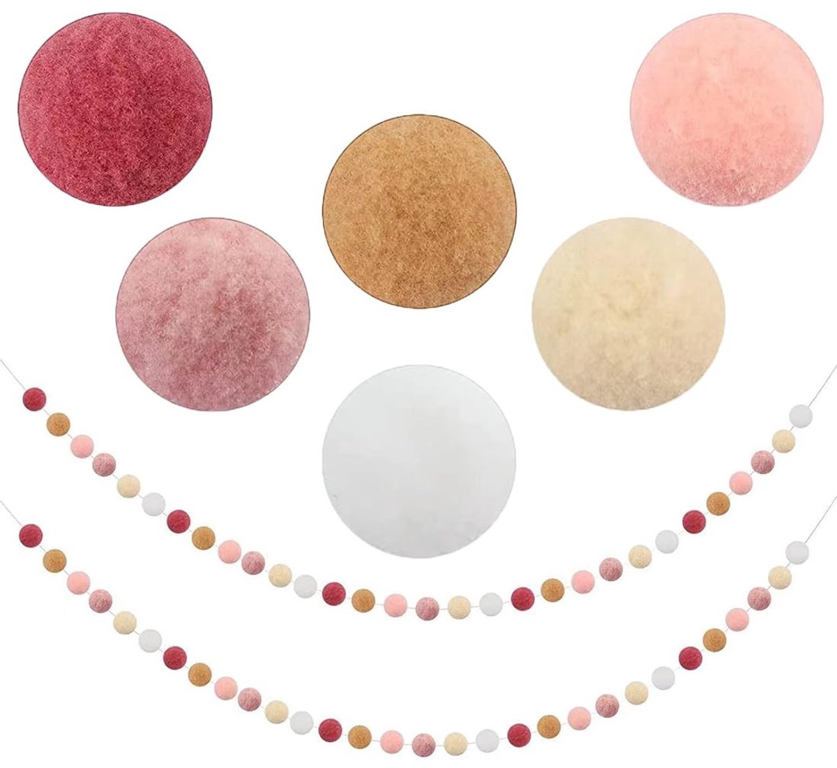 BRENZOOS- Ballenslinger 2 m - 60 Pompons - Kleurrijke Decoratie - Vilten Ballen - Duurzaam Wolvilt - Geschikt voor Kinderkamer en Feesten - Slinger