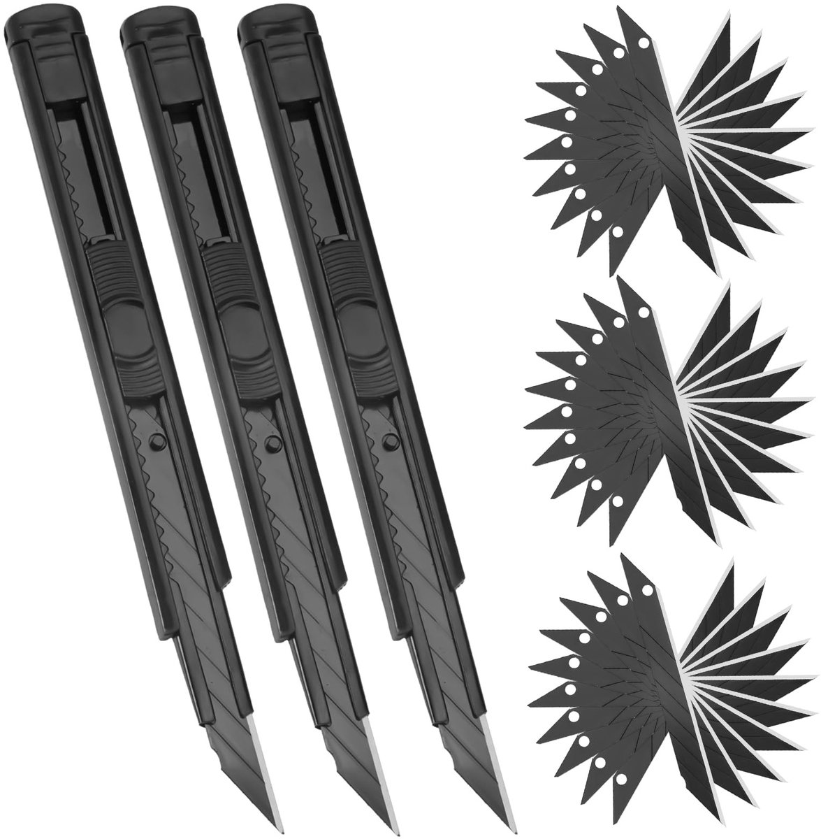 BRENZOOS- Snijmes 3-delig - Intrekbaar Katermes - 30° Afbreekmessen - Roestvrij Staal - Multifunctioneel - 140 x 15 mm - Cutter