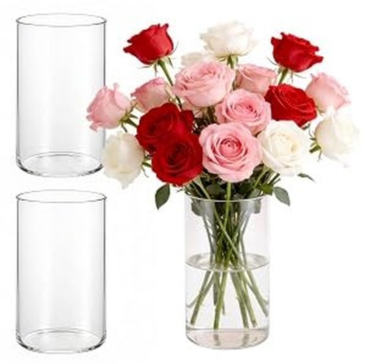 BRENZOOS- Glazen Vaas Cilinder - Set van 3 - Bloemenvaas - Windlicht Glas - Kaarsenhouder - Decoratie - Dikke Bodem
