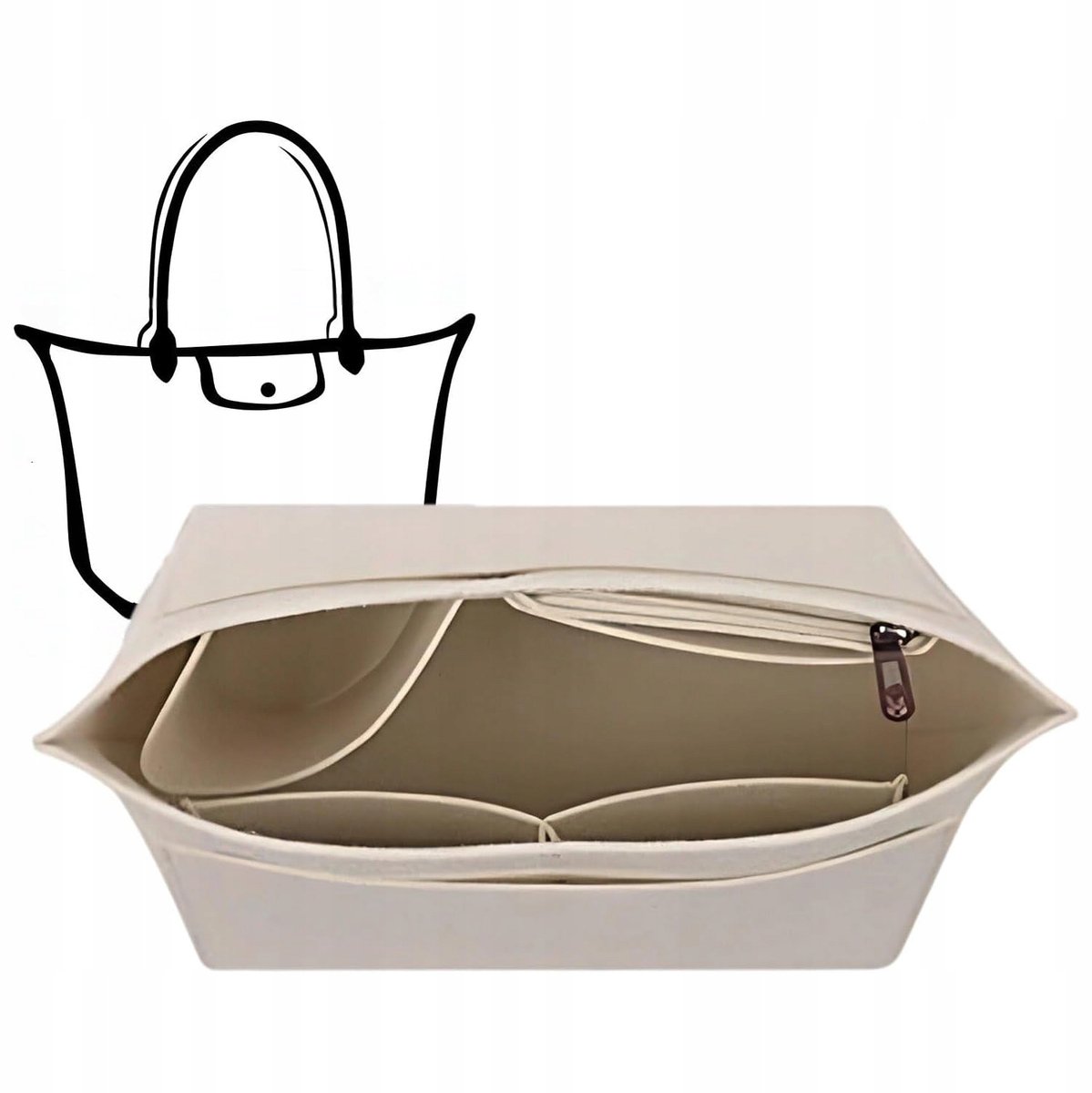 Filten Organizer Tas Inlegger voor Longchamp M Handtas - Beige