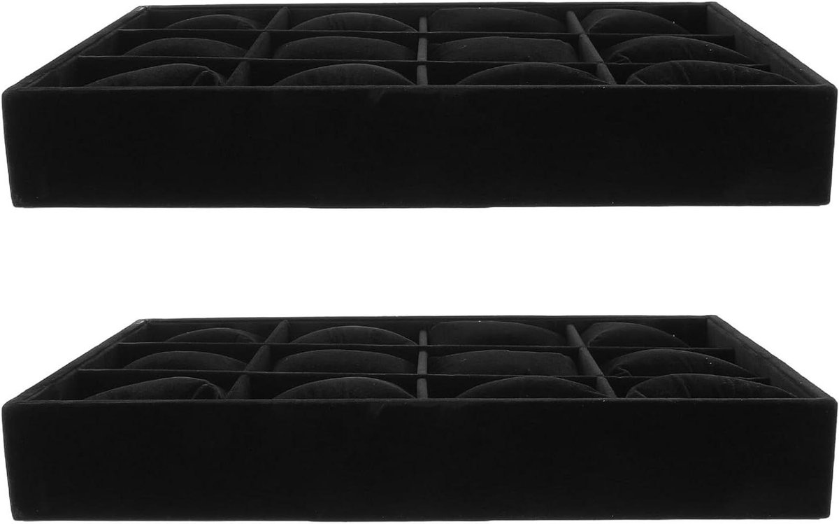 Sieraden trays - Opbergbakken Organizer - Sieraden opbergen - Stapelbaar Fluweel - 2 stuks 34 cm - Zwart