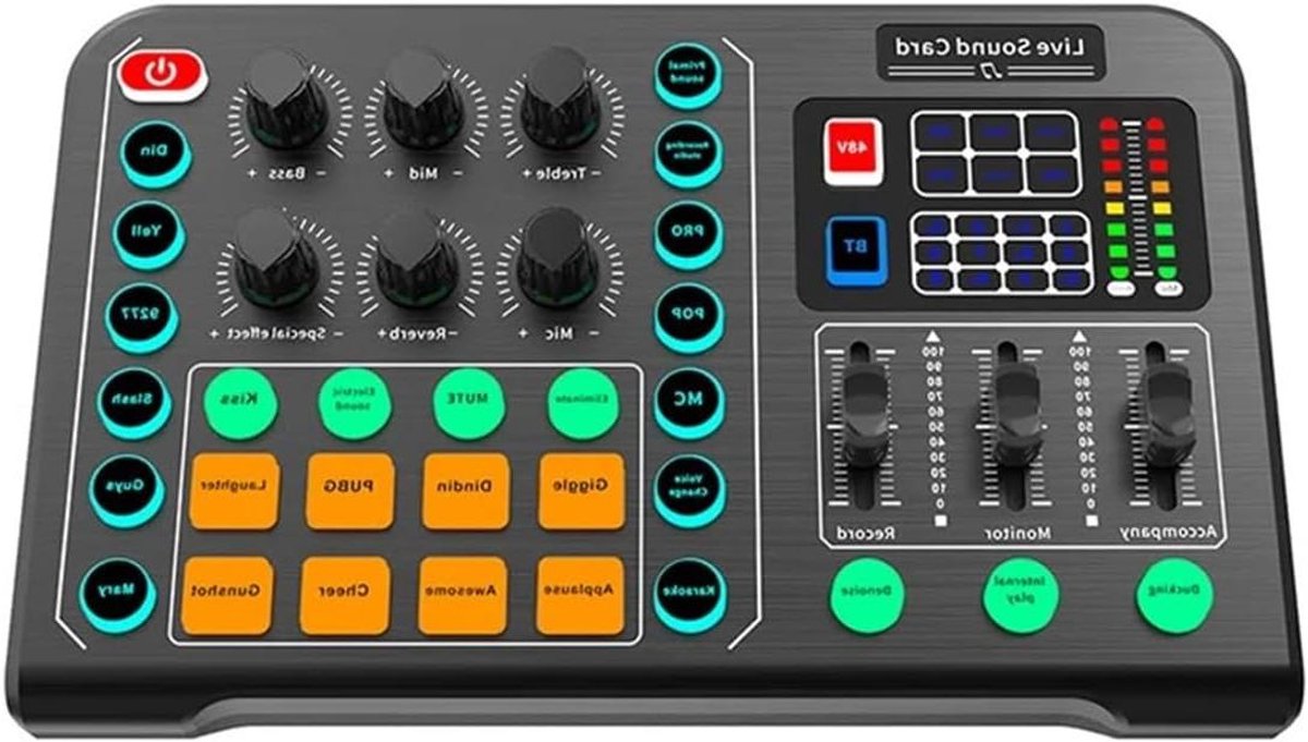 Live Geluidskaart - Stemvervormer Mixer - Streaming Podcasting - Bluetooth 5.0 Connectiviteit - 22.5x15x5cm - Zwart
