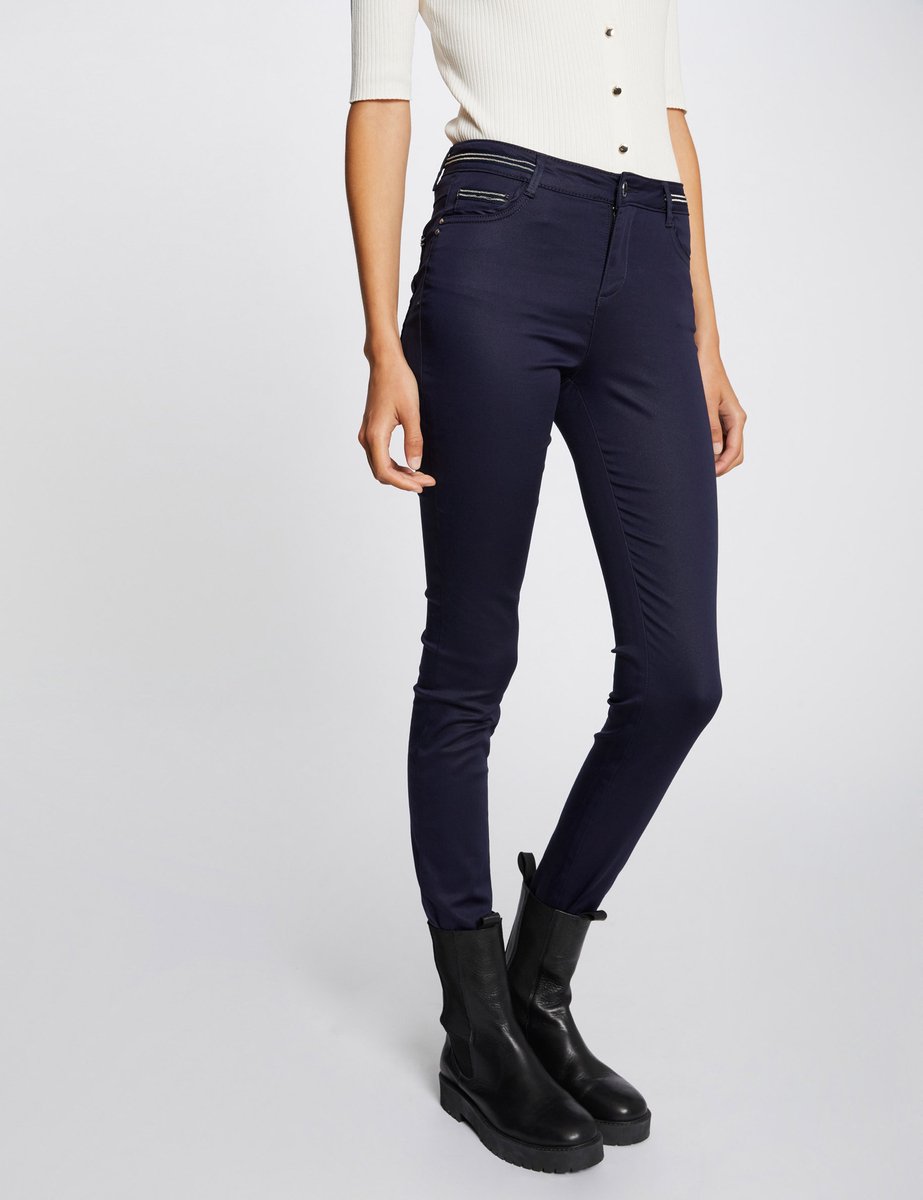 Morgan - Slim trousers with wet effect 212 Palona Navy - Maat : 46