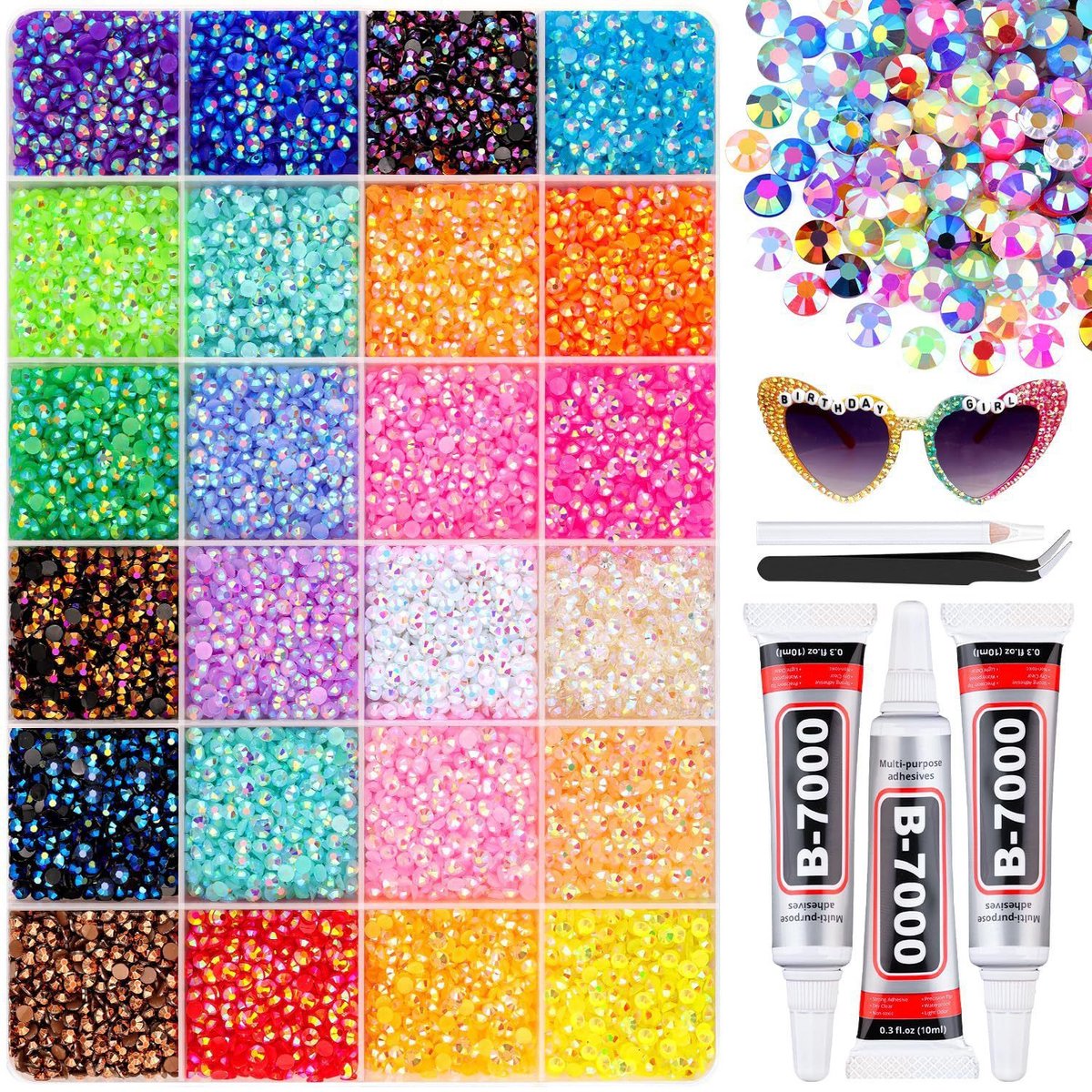 OLOEY Sprankelende pailletten-40 kleuren-32000 stuks-3 mm-Smeltsteentjes met pincet-pen en lijm-Nail art-Set sprankelende pailletten voor textie-lknutselen-nail art-textiel-diamond painting (40 kleuren)