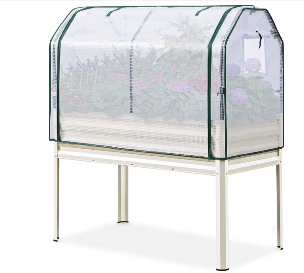 Verhoogde Moestuinbak op Poten met Kweekkas - Verzinkt Staal - 120 x 60 x 140 cm - Inclusief Afdekhoes & Drainage - Ergonomisch Tuinieren - Grijs