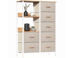 Ladekast / Opbergkast voor Slaapkamer, Woonkamer & Gang – Hoge Kast – Met 7 Stoffen Lades & 2 Open Planken – Ruimtebesparend, Stabiel & Overzichtelijk - Metaal & MDF - Khaki / Wit - 80x30x116 cm