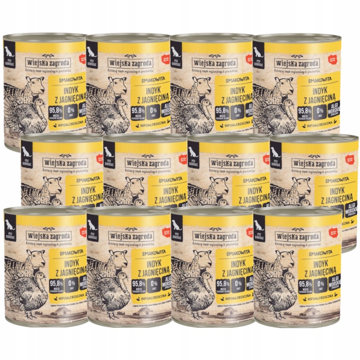 WIEJSKA ZAGRODA Wiejska Zagroda - Natvoer voor Honden - Indyk en Jagnięcina - 12x800 g