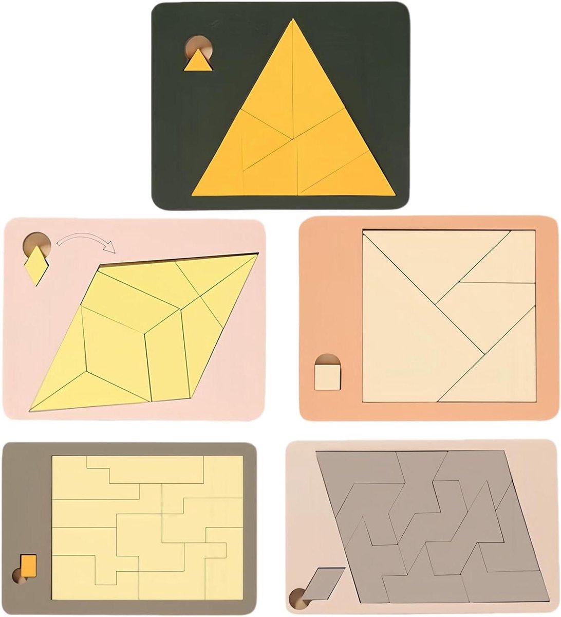 Houten Puzzel - Educatief Speelgoed - Hersentraining - Geometrische Vormen - 14 x 12 cm - Niet gespecificeerd